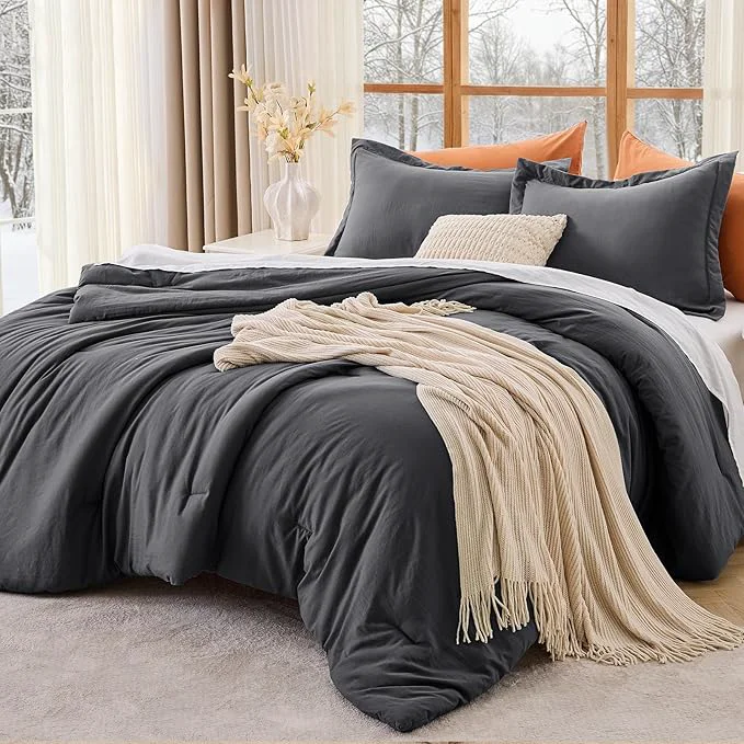 Optimized MUXHOMO Full Comforter Sets All Season Ultra Soft Down Bedding – 3 Piece Lightweight Bed Set Includes 1 Comforter 82 quot x86 quot and 2 Pillow Shams 20 quot x26 quot Dark Grey Organic