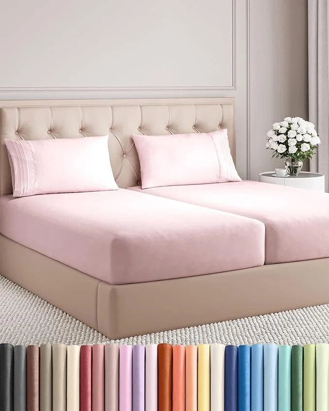 Verified Split King Size 5 Piece Sheet Set – Comfy Breathable amp Cooling Bed Sheets Set – Hotel Luxury Bedding for Women Men Kids Teens Boys amp Girls – Deep Pockets Soft Wrinkle – Oeko-Tex – Lav Pink Reusable