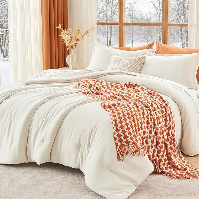 Solid MUXHOMO King Size Comforter Set All Season Ultra Soft Down Bedding – 3 Piece Lightweight Bed Set Includes 1 Comforter 104 quot x90 quot and 2 Pillow Shams 20 quot x36 quot Ivory Breathable