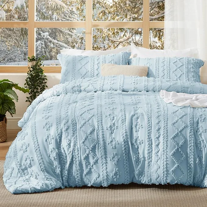 Prestigious Bedsure Tufted Boho Comforter Set Twin Size – Light Blue Boho Bed Set GentleSoft™ 2 Pieces Farmhouse Shabby Chic Embroidery Bedding Gifts for Woman Soft Jacquard Twin Comforter for All Seasons Traditional