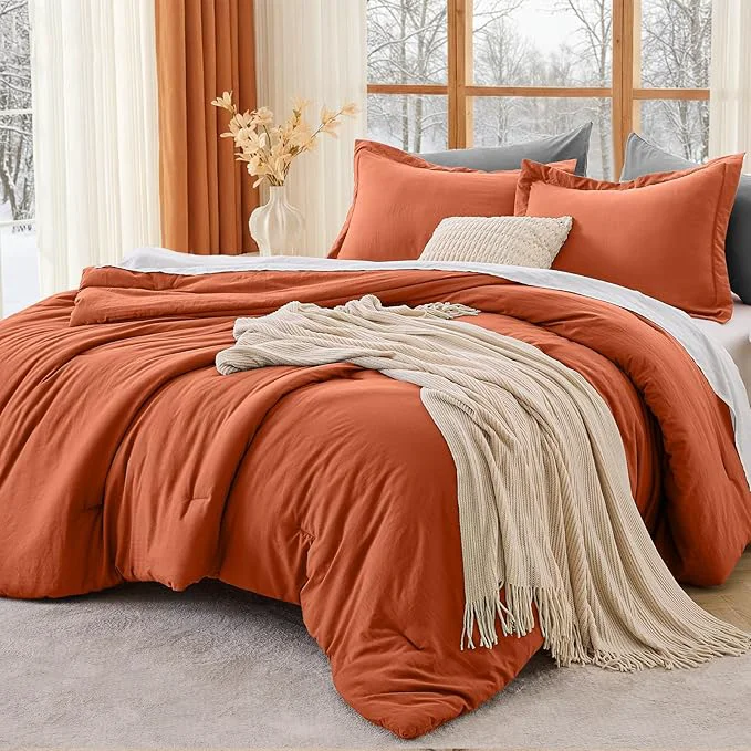 Powerful MUXHOMO Full Comforter Sets All Season Ultra Soft Down Bedding – 3 Piece Lightweight Bed Set Includes 1 Comforter 82 quot x86 quot and 2 Pillow Shams 20 quot x26 quot Burnt Orange Traditional