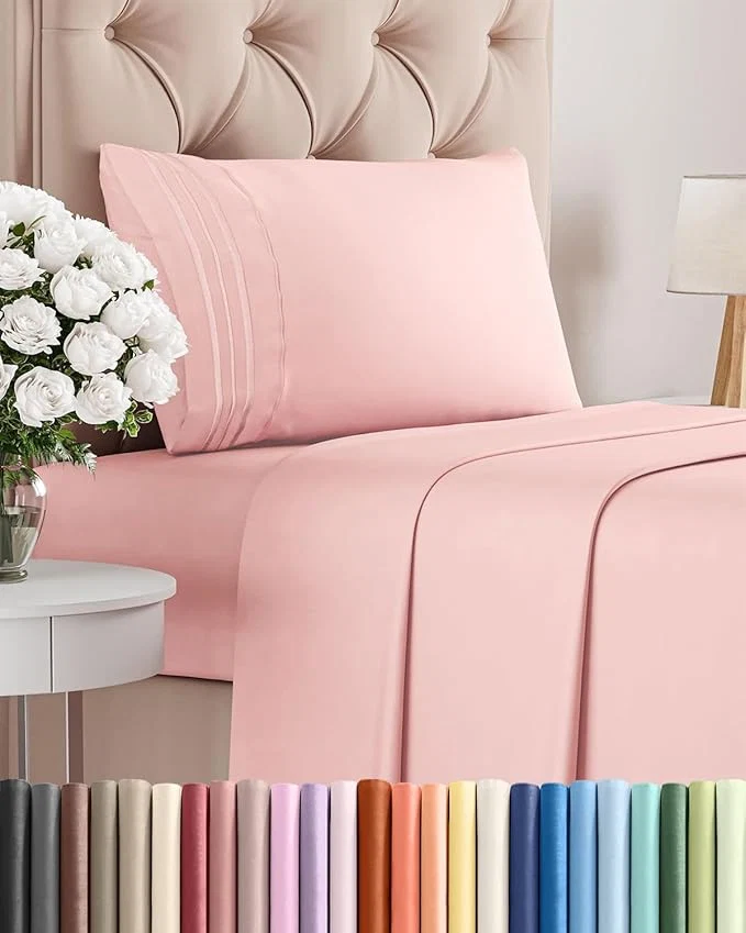 Enhanced Twin XL Size 3 Piece Sheet Set – Comfy Breathable amp Cooling Bed Sheets Set – Hotel Luxury Bedding for Women Men Kids Teens Boys amp Girls – Deep Pockets Soft Wrinkle – Oeko-Tex – Baby Pink Fine Crafted