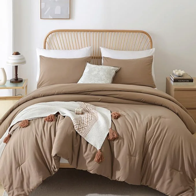 Certified ROSGONIA Queen Comforter Set Dark Khaki Brown 3pcs Bedding Comforter Sets 1 Comforter amp 2 Pillowcases All Season Lightweight Bedspread Blanket Quilt Relaxed