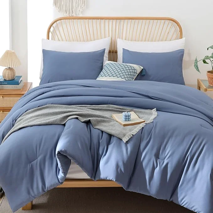 Authentic ROSGONIA California King Comforter Set Slate Blue 3pcs 1 Boho Blue Cal King Comforter amp 2 Pillowcases All Season Lightweight Bedding Blanket Quilt Expertly Made
