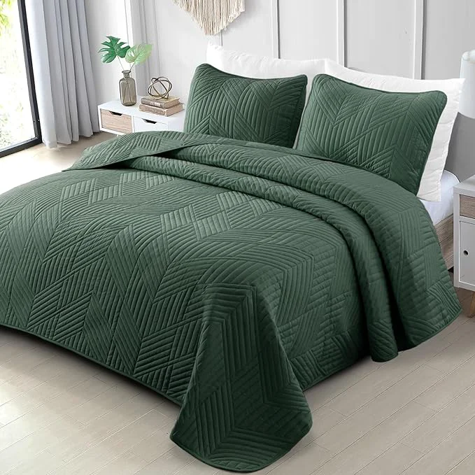 Optimized Exclusivo Mezcla Ultrasonic King Quilt Bedding Set Lightweight Green Bedspreads Soft Modern Geometric Coverlet Set for All Seasons 1 Quilt and 2 Pillow Shams Authentic