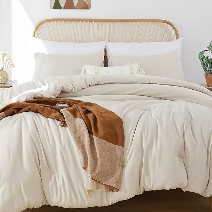 Smooth ROSGONIA Beige Comforter Set Queen 3pcs 1 Boho Beige Comforter amp 2 Pillowcases All Season Bedding Lightweight Soft Bedspread Blanket Quilt Reusable