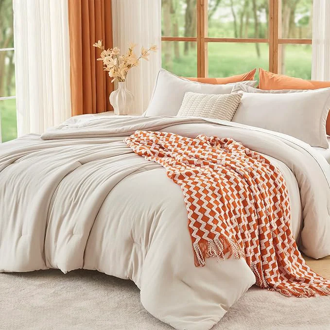 Efficient MUXHOMO Beige Oversized King Comforter Sets All Season Ultra Soft Down Bedding – 3 Piece Lightweight Bed Set Includes 1 Comforter 120 quot x98 quot and 2 Pillow Shams 20 quot x36 quot User-Friendly
