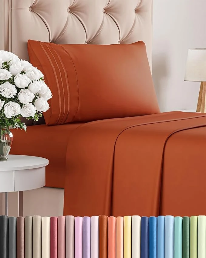 Elite Twin XL Size 3 Piece Sheet Set – Comfy Breathable amp Cooling Bed Sheets Set – Hotel Luxury Bedding for Women Men Kids Teens Boys amp Girls – Deep Pockets Soft Wrinkle – Oeko-Tex – Terracotta Classic