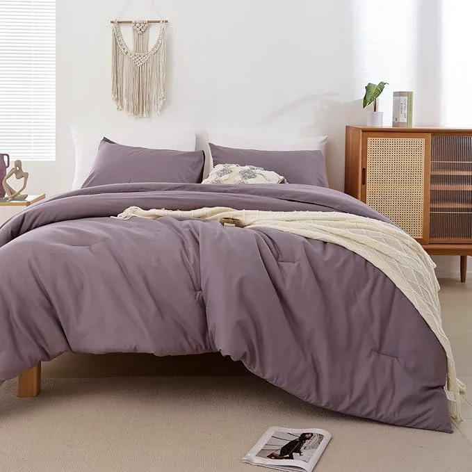 Pure ROSGONIA Oversized King Comforter 128×120 3pcs Super King Plus Comforter 1 Dusty Purple Comforter amp 2 Pillowcases Lightweight Oversized King Bedding Set Quilt Quality
