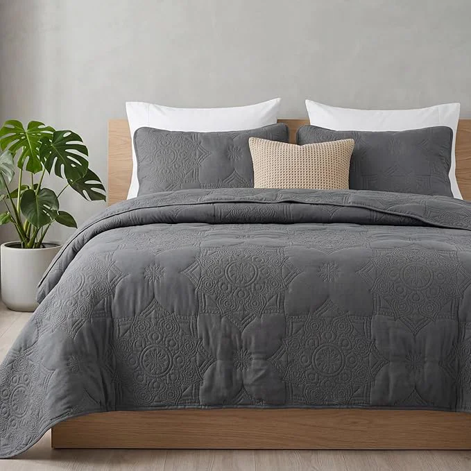 Responsible Bedsure King Quilt – Dark Grey Bedspread King Size amp Lightweight Comforter Modern Coverlet with Mandala Pattern Ultra Soft All-Season Bedding 106 x 96 Inches Stitch- Quilting Ultra Soft Lightweight Machine Washable Pet-Friendly Flexible