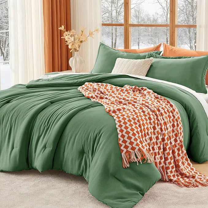 Premium Material MUXHOMO King Size Comforter Set All Season Ultra Soft Down Bedding – 3 Piece Lightweight Bed Set Includes 1 Comforter 104 quot x90 quot and 2 Pillow Shams 20 quot x36 quot Dark Green Professional
