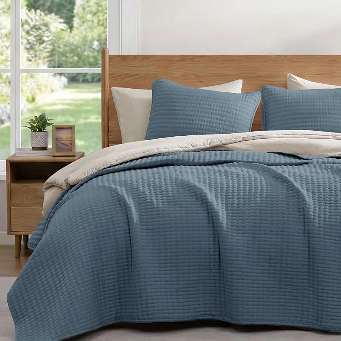 Clean WRENSONGE King Size Quilt-3 Pieces Lightweight Bedspreads Oxford Blue King Quilt Bedding Set for All Seasons Soft Summer Coverlet with 2 Pillow Shams Suitable for Bed Couch Quilt Blanket Innovative