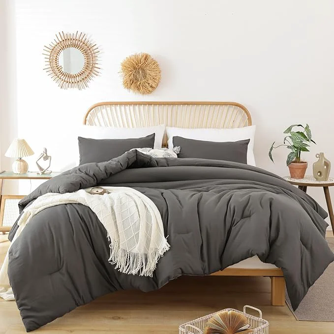 User-Friendly ROSGONIA Oversized King Comforter Charcoal Gray 3pcs 1 Grey Comforter amp 2 Pillowcases Soft Lightweight Oversized King Size Comforter Sets Bedding Fast
