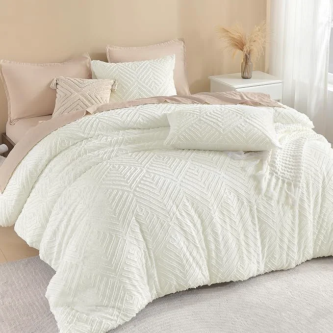 Fashionable Litanika Super King Comforter Ivory 3 Pieces Tufted Boho Farmhouse Bedding Comforter Set Lightweight Fluffy All Season Comforter Set 120x120In Comforter amp 2 Pillowcases Breathable