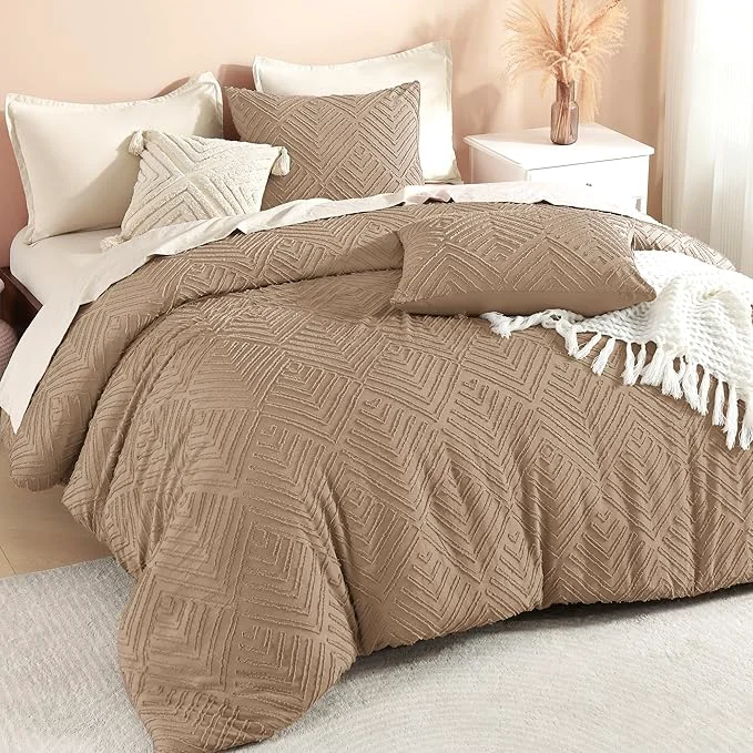 Dependable Litanika Taupe Queen Comforter Set 3 Pieces Tufted Boho Farmhouse Bedding Comforter Sets Lightweight Fluffy Comforter Bed Set for All Season 90x90In Comforter and 2 Pillowcases High-End