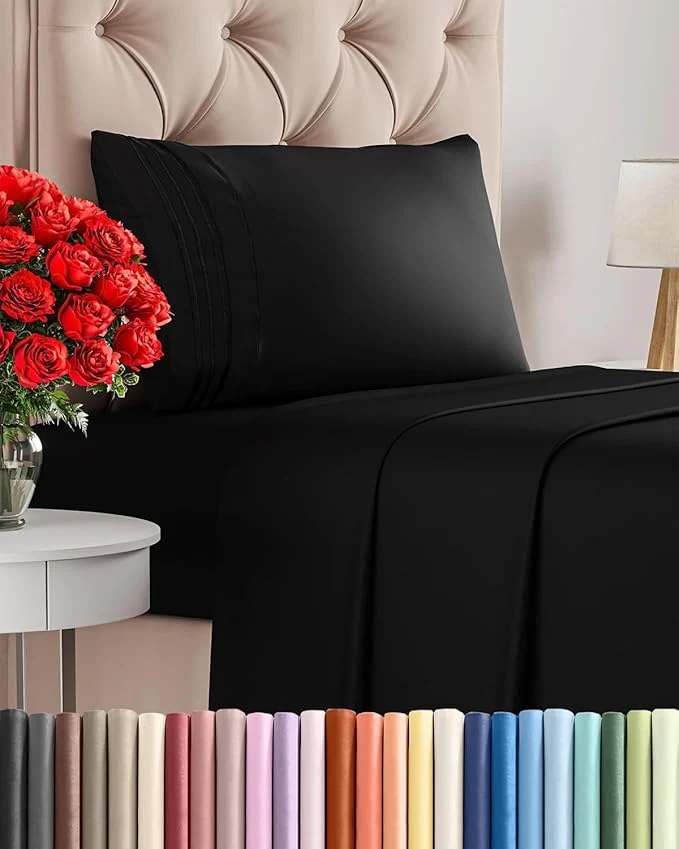 Smooth Twin XL Size 3 Piece Sheet Set – Comfy Breathable amp Cooling Bed Sheets Set – Hotel Luxury Bedding for Women Men Kids Teens Boys amp Girls – Deep Pockets Ultra-Soft Wrinkle – Oeko-Tex – Black High-Grade