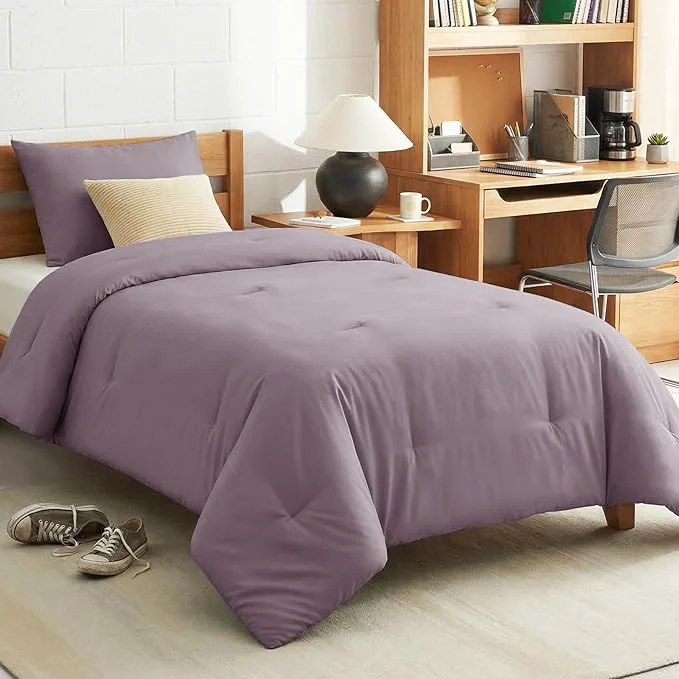 Reliable CozyLux Twin Twin XL Comforter Set Dusty Purple 2 Pieces Twin Extra Long Solid Breathable Bedding Sets College Dorm Grayish Purple Luxury Bed Set with Down Comforter and 1 Pillowcase Long-Lasting