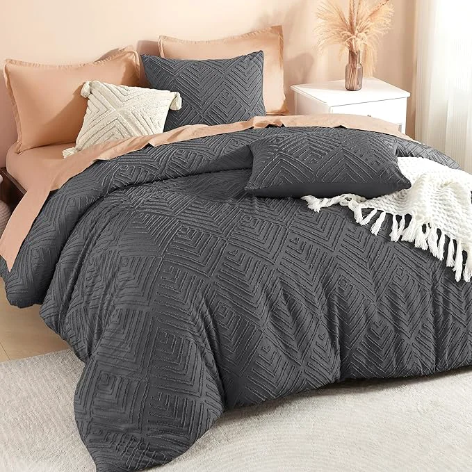 Refined Litanika Oversized King Comforter Set Dark Grey 3 Pieces Tufted Boho Farmhouse Bedding Comforter Set Lightweight Fluffy All Season Comforter Set 120x98In Comforter amp 2 Pillowcases Superior