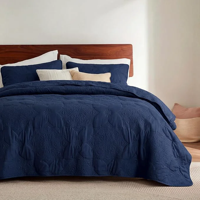 Dependable Bedsure King Quilt – Navy Blue Bedspread King Size amp Lightweight Comforter Modern Coverlet with Mandala Pattern Ultra Soft All-Season Bedding 106 x 96 Inches Stitch- Quilting Ultra Soft Lightweight Machine Washable Pet-Friendly Expertly Made