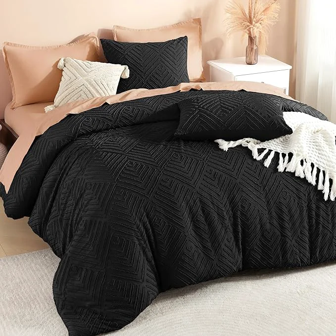 High-End Litanika Super King Comforter Black 3 Pieces Tufted Boho Farmhouse Bedding Comforter Set Lightweight Fluffy All Season Comforter Set 120x120In Comforter amp 2 Pillowcases High-Performance