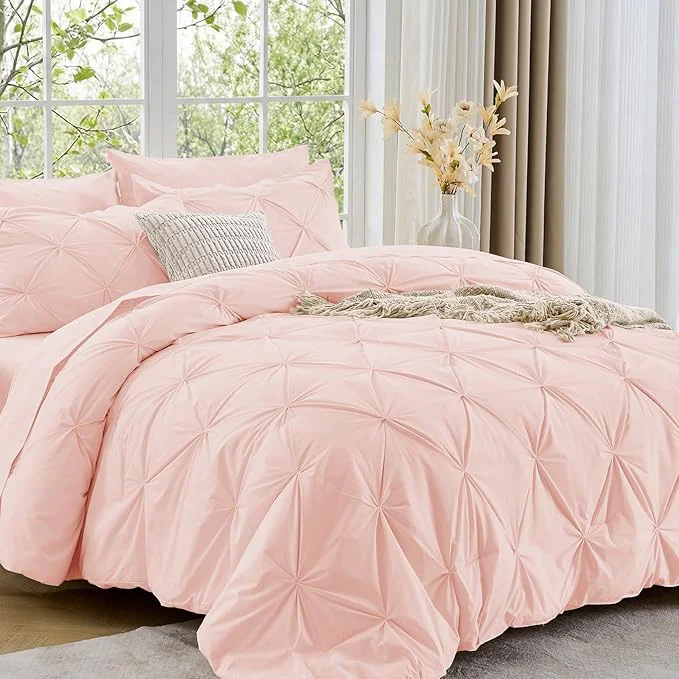 Reliable Sasttie Full Size Comforter Set 7-Piece Bed in a Bag Pintuck Bedding Set for All Season Includes Comforter Flat Sheet Fitted Sheet Pillowcases and Pillowshams Blush Pink Responsible