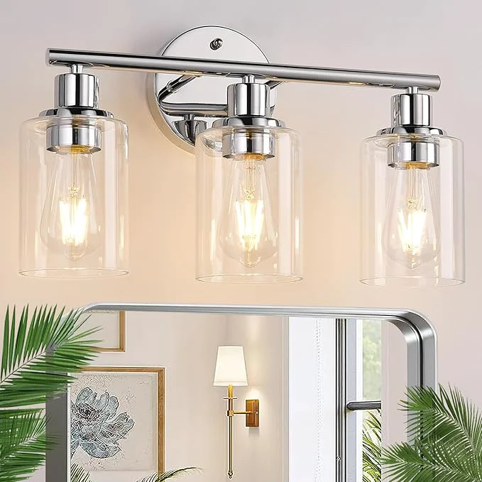 Detailed Zarbitta 3-Light Bathroom Light Fixtures Chrome Bathroom Wall Light Traditional