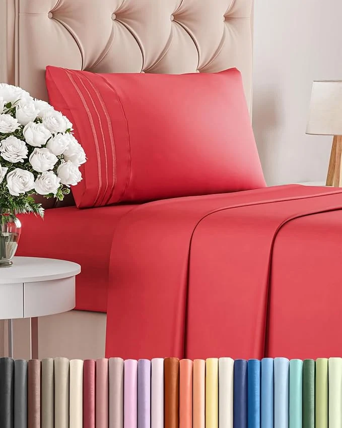 Sustainable Twin Size 3 Piece Sheet Set – Comfy Breathable amp Cooling Bed Sheets Set – Hotel Luxury Bedding for Women Men Kids Teens Boys and Girls – Deep Pockets Ultra-Soft amp Wrinkle – Oeko-Tex – Red High-Quality