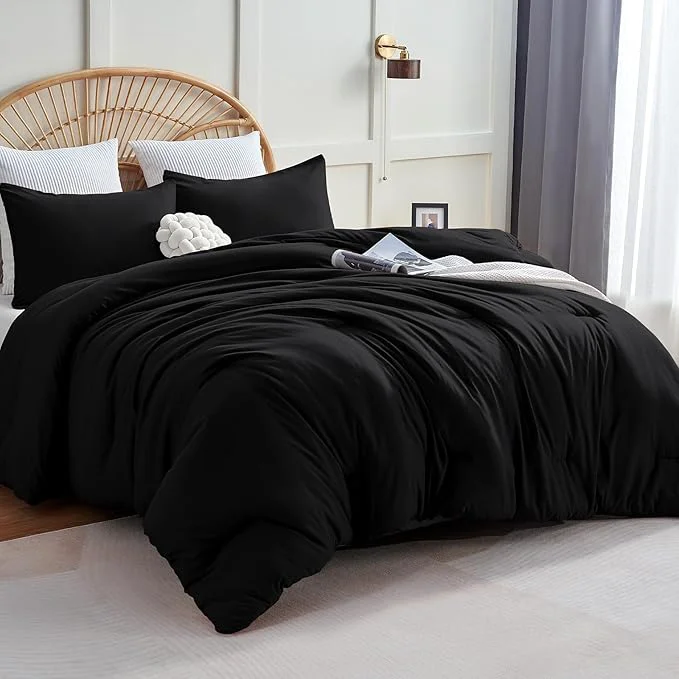 Trusted CozyLux Oversized King Comforter Set Black 3 Pieces 120×98 Solid Breathable Quilted Bedding Sets for All Seasons Luxury Soft Lightweight Bed Set with Down Comforter and 2 Pillowcases