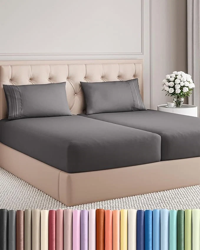 Consistent Split King Size 5 Piece Sheet Set – Comfy Breathable amp Cooling Bed Sheets Set – Hotel Luxury Bedding for Women Men Kids Teens Boys amp Girls – Deep Pockets Soft Wrinkle – Oeko-Tex – Dark Grey Minimalist