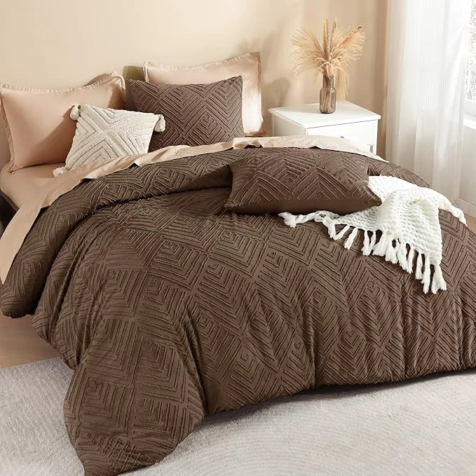 Sophisticated Litanika Brown King Size Comforter Set 3 Pieces Tufted Boho Farmhouse Bedding Comforter Sets Lightweight Fluffy Comforter Bed Set for All Season 104x90In Comforter and 2 Pillowcases Versatile