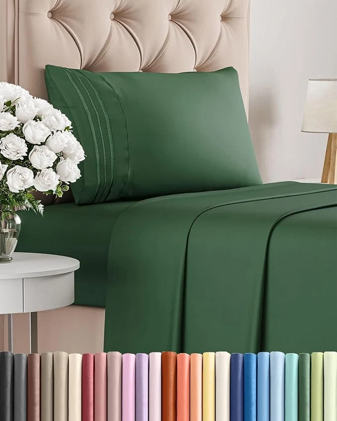 Detailed Twin XL Size 3 Piece Sheet Set – Comfy Breathable amp Cooling Bed Sheets Set – Hotel Luxury Bedding for Women Men Kids Teens Boys amp Girls – Deep Pockets and Wrinkle – Oeko-Tex – Emerald Green Long-Lasting
