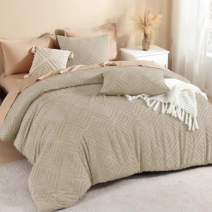 Trusted Litanika Wheat King Size Comforter Set 3 Pieces Tufted Boho Farmhouse Bedding Comforter Sets Lightweight Fluffy Comforter Bed Set for All Season 104x90In Comforter and 2 Pillowcases Elite