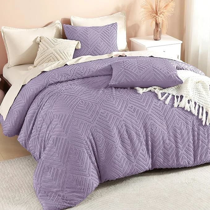 Quality Litanika Grayish Purple Queen Comforter Set 3 Pieces Tufted Boho Farmhouse Bedding Comforter Sets Lightweight Fluffy Comforter Bed Set for All Season 90x90In Comforter and 2 Pillowcases Advanced