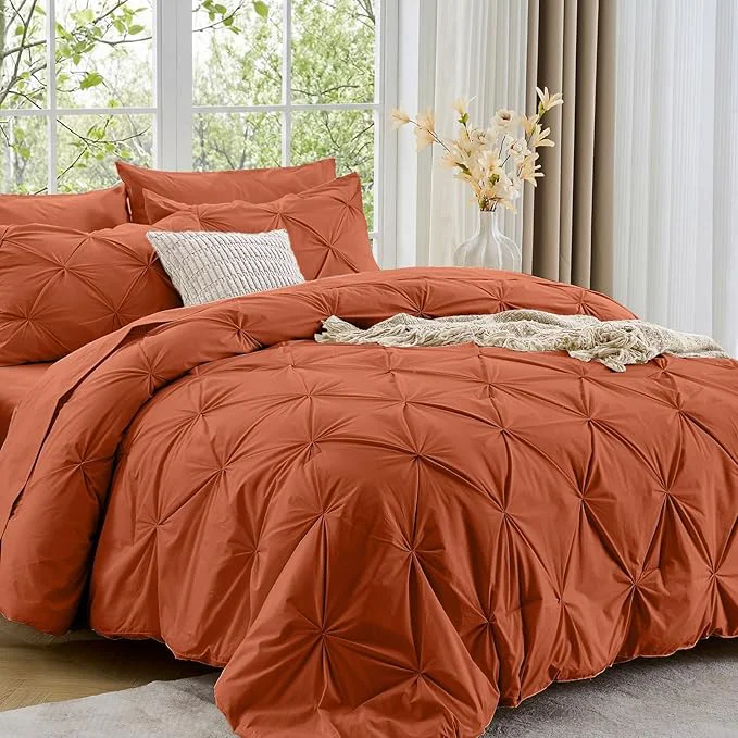 Superior Sasttie Full Size Comforter Set 7-Piece Bed in a Bag Pintuck Bedding Set for All Season Includes Comforter Flat Sheet Fitted Sheet Pillowcases and Pillowshams Burnt Orange Eco-Friendly