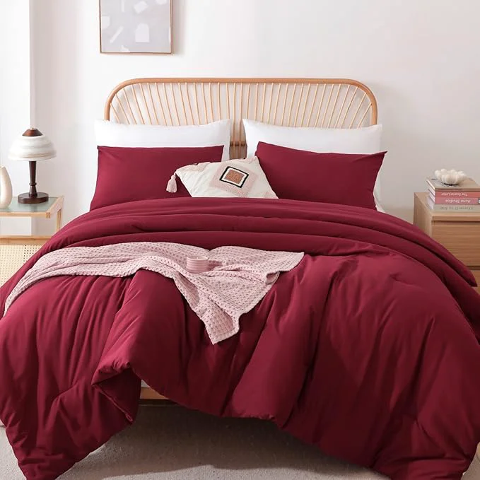 Carefully Designed ROSGONIA King Size Comforter Set Dark Red 3pcs King Comforter Set 1 Boho Red Comforter amp 2 Pillowcases All Season Lightweight Bedspread Blanket Quilt High-Grade