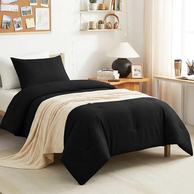 Consistent CozyLux Twin Twin XL Comforter Set Black 2 Pieces Twin Extra Long Solid Breathable Bedding Sets for College Dorm Luxury Soft Bed Set with Down Comforter and 1 Pillowcase All Seasons Original Design