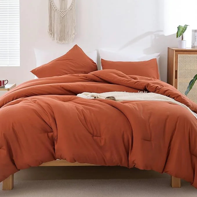 Pure ROSGONIA Oversized Queen Comforter Burnt Orange 3pcs 1 Terracotta Comforter amp 2 Pillowcases Lightweight Oversized Queen Comforter Sets Bedding Secure
