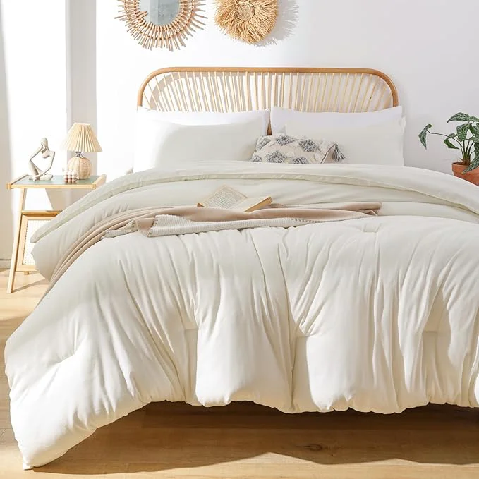 Stylish ROSGONIA California King Comforter Set Ivory 3pcs 1 Boho Cal King Comforter amp 2 Pillowcases All Season Bedding Soft Bedspread Blanket Quilt Lightweight