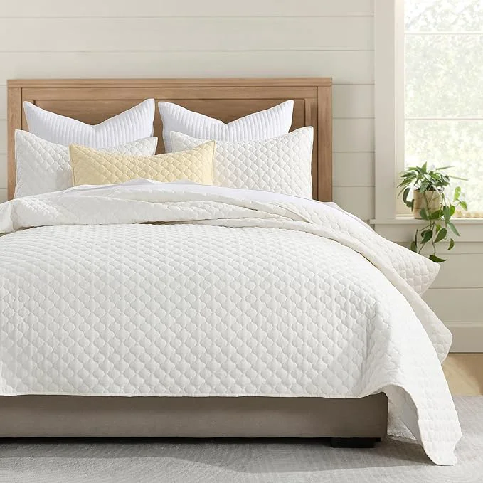Recyclable HORIMOTE HOME Cream Quilt Twin Size Lightweight Quilt for Summer Ultra-Soft Microfiber Modern Style Quilted Clouds Pattern Bedspread Quit Set 2 Pieces 1 Quilt and 1 Pillow Sham Fashionable