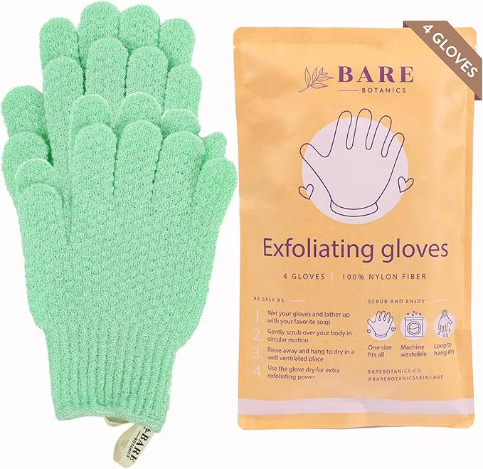 Exceptional Bare Botanics 4 Pack Mint Exfoliating Shower Gloves Green