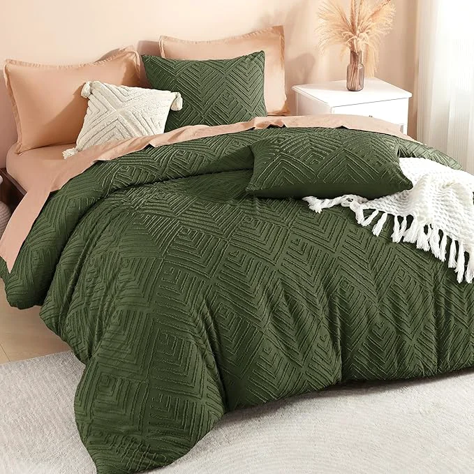 Solid Litanika Oversized Queen Comforter Olive Green 3 Pieces Tufted Boho Farmhouse Bedding Comforter Set Lightweight Fluffy All Season Comforter Set 98x98In Comforter amp 2 Pillowcases Fast