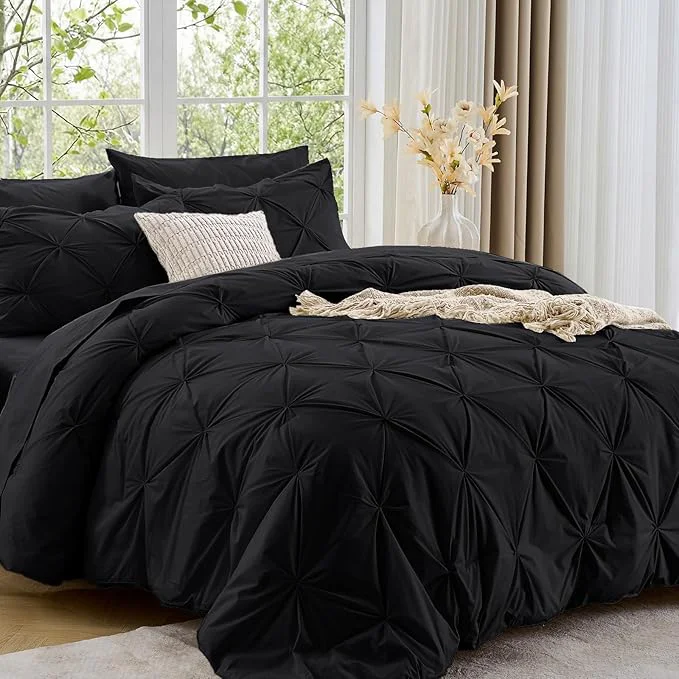 Powerful Sasttie Twin XL Comforter Set 5-Piece Bed in a Bag Pintuck Bedding Sets for All Season Includes Comforter Flat Sheet Fitted Sheet Pillowcase and Pillowsham Black Optimized