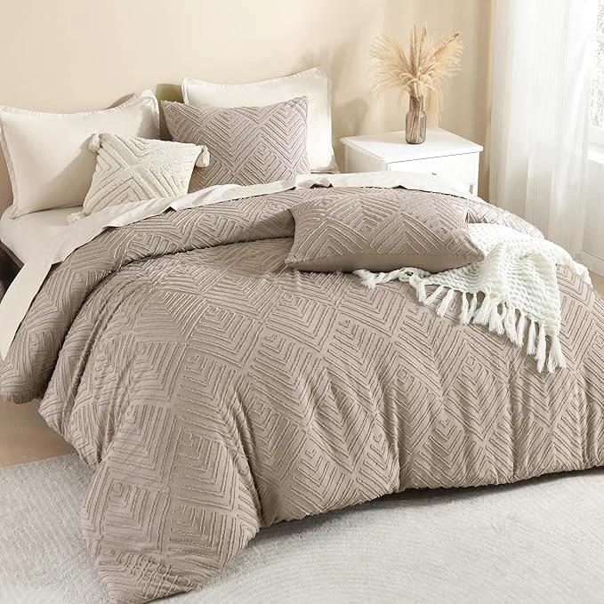 Reliable Litanika Light Coffee King Size Comforter Set 3 Pieces Tufted Boho Farmhouse Bedding Comforter Sets Lightweight Fluffy Comforter Bed Set for All Season 104x90In Comforter and 2 Pillowcases Natural