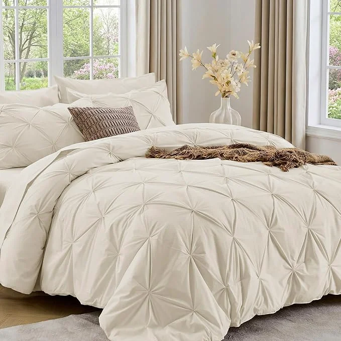 Specialty Sasttie Full Size Comforter Set 7-Piece Bed in a Bag Double Pintuck Bedding Set for All Season Includes Comforter Flat Sheet Fitted Sheet Pillowcases and Pillowshams Beige Healthy