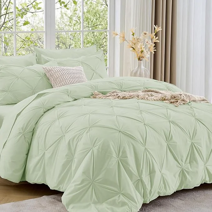 Trusted Sasttie Full Size Comforter Set 7-Piece Bed in a Bag Pintuck Bedding Sets for All Season Includes Comforter Flat Sheet Fitted Sheet Pillowcases and Pillowshams Mint Premium