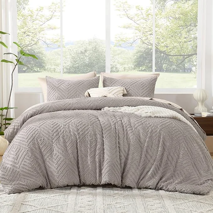Specialty Litanika Queen Comforter Set Rose Grey 3 Pieces Cream Tufted Boho Farmhouse Bedding Comforter Sets Lightweight Fluffy Comforter Bed Set for All Season 90x90In Comforter and 2 Pillowcases Traditional