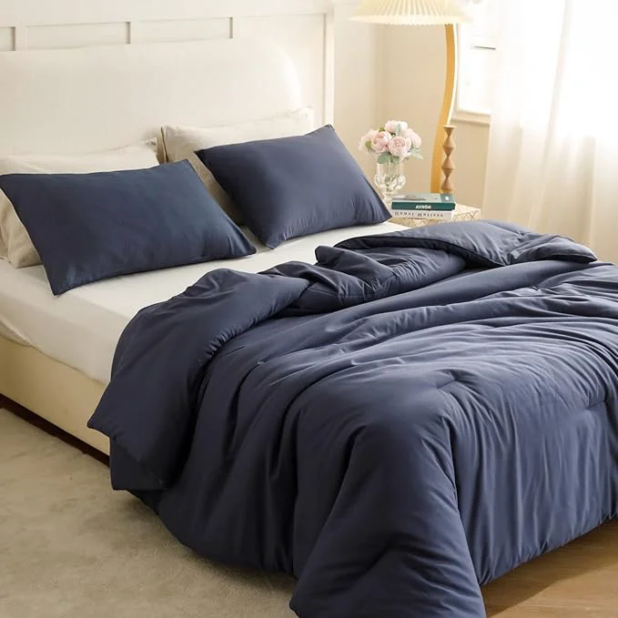 Carefully Designed ROSGONIA Comforter Full Size for Boys Teen Girls Navy Blue 3pcs 1 Blue Comforter amp 2 Pillowcases Lightweight Dorm Bedding Soft All Season Bed Set Enhanced