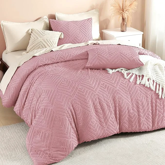 Proven Litanika Grayish Pink King Size Comforter Set 3 Pieces Tufted Boho Farmhouse Bedding Comforter Sets Lightweight Fluffy Comforter Bed Set for All Season 104x90In Comforter and 2 Pillowcases Expertly Made