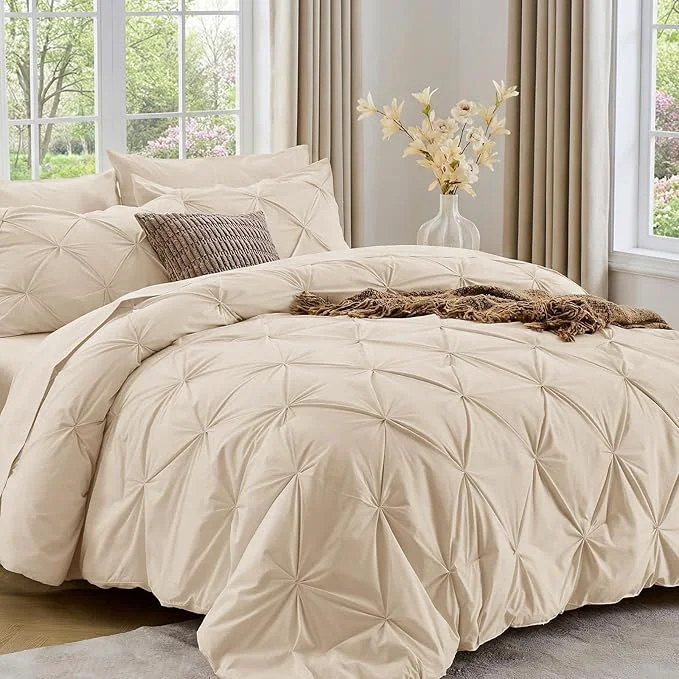 Fine Crafted Sasttie Full Size Comforter Set 7-Piece Bed in a Bag Double Pintuck Bedding Set for All Season Includes Comforter Flat Sheet Fitted Sheet Pillowcases and Pillowshams Warm Beige Proven