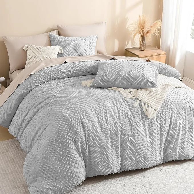Durable Litanika Super King Comforter Light Grey 3 Pieces Tufted Boho Farmhouse Bedding Comforter Set Lightweight Fluffy All Season Comforter Set 120x120In Comforter amp 2 Pillowcases Carefully Designed